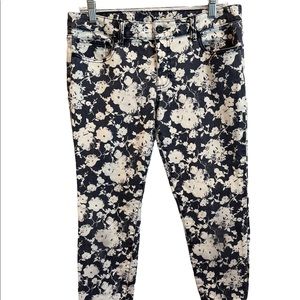 Tory Burch Womens Alexa Cropped Skinny Jeans Size 31 Blue White Floral Print.